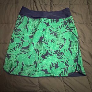 Lands' End Navy and Green Tropical Leaf Swim Skort